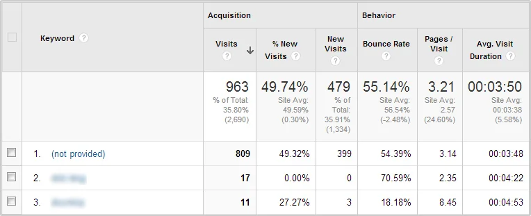 Google Analytics keywords