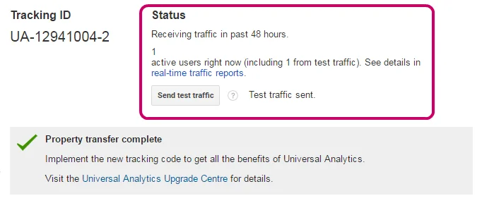 Google Analytics tracking status